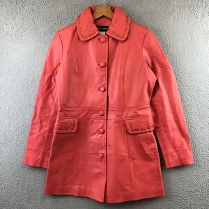 Vintage Metrostyle Genuine Leather Coral Beaded Collar Button Front Jacket S